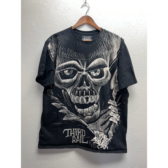 Third Rail Shirt Big Face Skull Skeleton 3rd Rail Graphic Black Tee Large - Picture 1 of 11